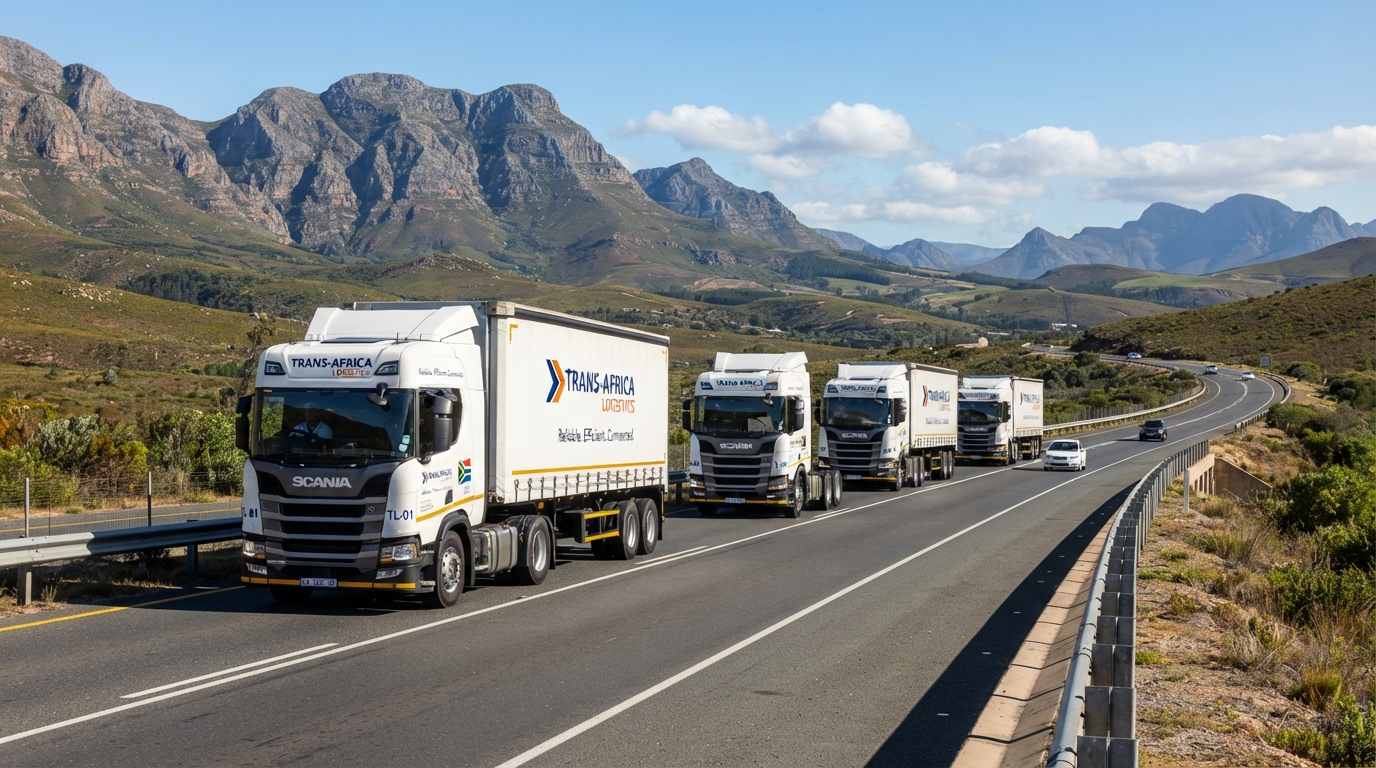 A convoy of trucks on a South African highway